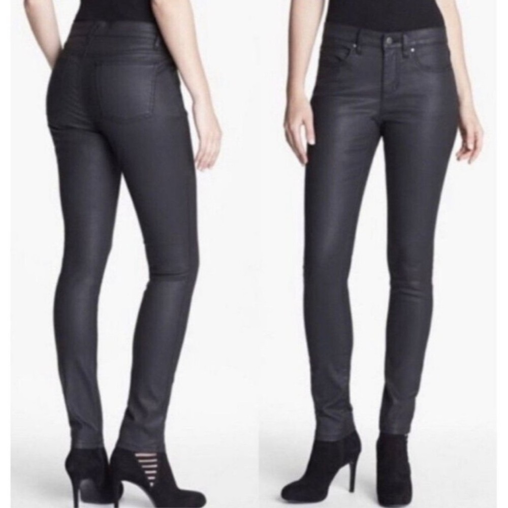 EILEEN FISHER Black Organic Coated Waxed Pants Jeans 16